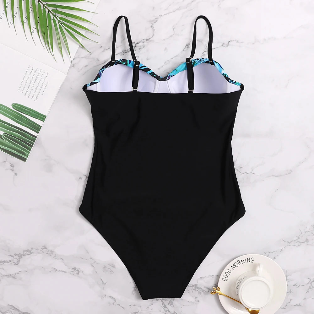 Floral Print Female One Piece Large Swimsuits Closed Plus Size Swimwear Push Up Women's Swimming Body Bathing Suit Pool Beach