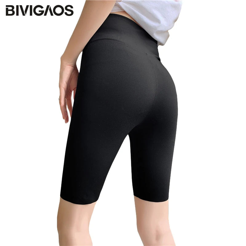 Summer Sharkskin Fabric Biker Shorts Women's Thin Black Cycling Shorts Slim Skinny Sport High Waist Fitness Shorts