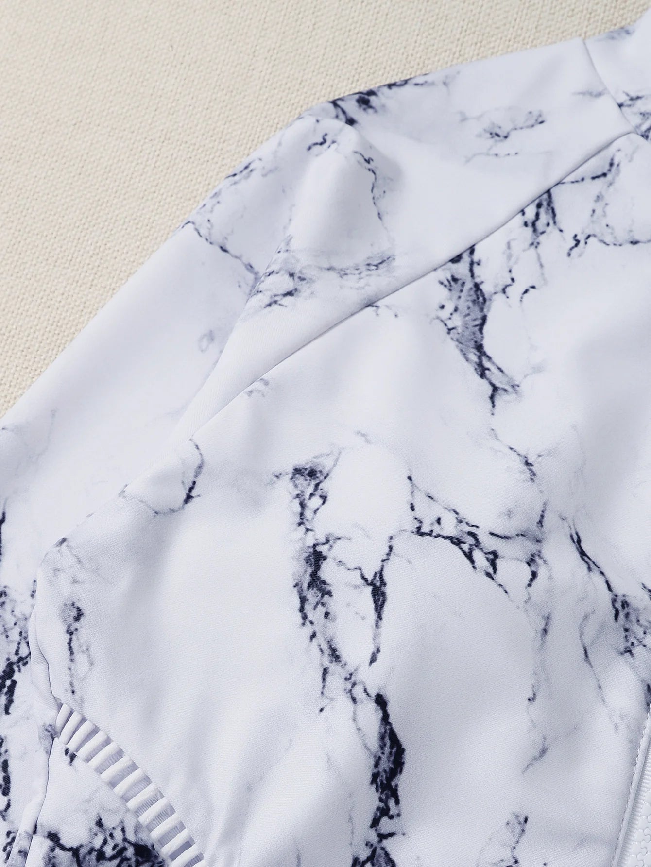 Marble Design Blue Black White Print Color One-Piece Swimsuit Long Sleeve Swimwear Sports Women's Swimming Bathing Suit Beach Bather Surfing Swim Wear
