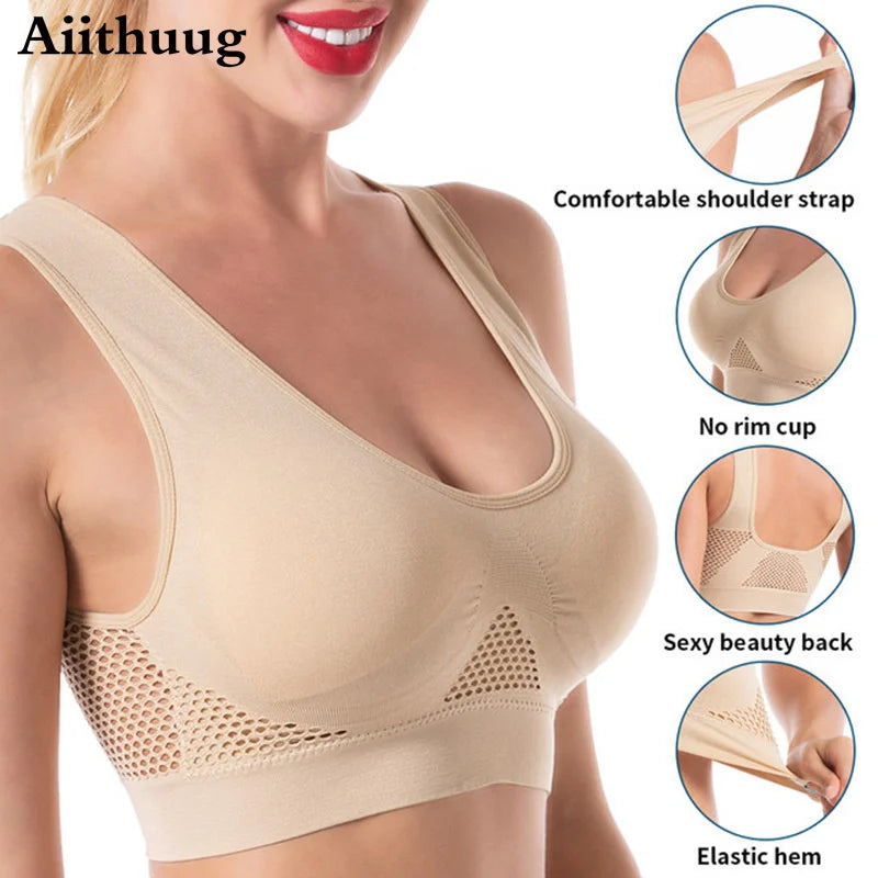 6XL Racerback Sports Bra for Women - Comfortable Sleep Bra Seamless Workout Yoga Bra Plus Size Breathable Mesh Workout