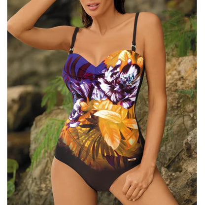 Floral Print Female One Piece Large Swimsuits Closed Plus Size Swimwear Push Up Women's Swimming Body Bathing Suit Pool Beach