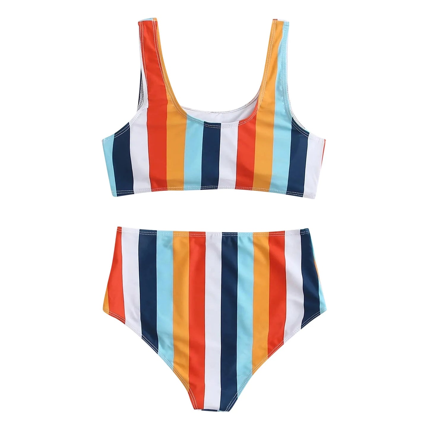Striped Swimwear Women Push Up High Waist Bikini Halter Bikini Set Hollow Out Print Bathing Suit Two Piece Swimsuit