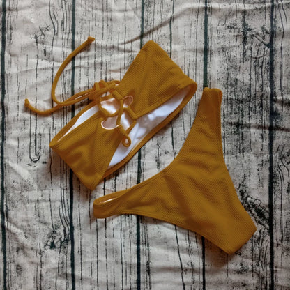 Solid Bikini Brazilian Swimsuit Women Bikini Set Off Shoulder Swimwear Female Swimming Bikini