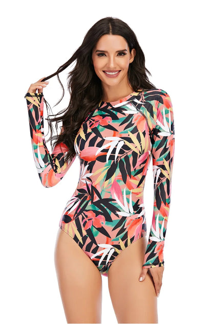 Women 2XL Diving Rashguard Long Sleeve UV Sun Protection Swimsuit Zipper Swimwear Printed Surfing Suit Rash Guards Bathing Suit