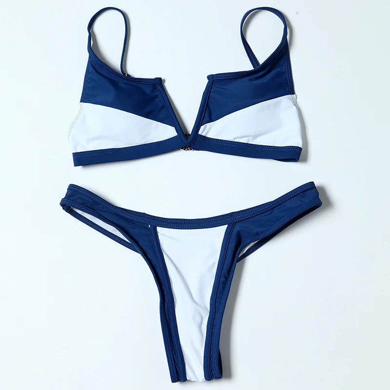 Splicing Denim V Shaped Thong Bikini Women Swimsuit Female Swimwear Two Pieces Bikini Set Bather Push Up Bathing Suit Swim Lady