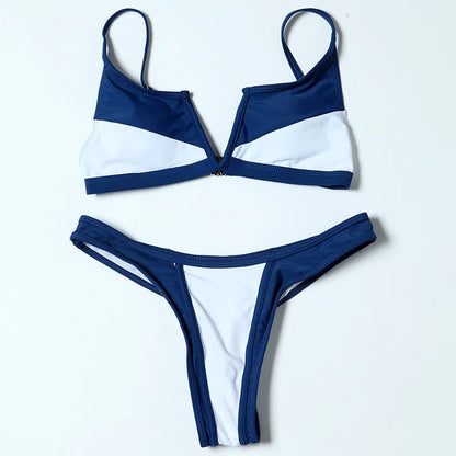Splicing Denim V Shaped Thong Bikini Women Swimsuit Female Swimwear Two Pieces Bikini Set Bather Push Up Bathing Suit Swim Lady
