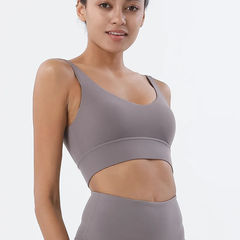 Nylon Bra Top Women Gym Tight Sports Bra Fitness Yoga Women's Underwear Chest Pad Removable Anti-shake Bra 15 Colors
