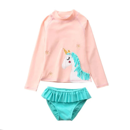 Swimsuit for Girls Unicorn Rash Guards Two Pieces Long Sleeve Children Swimwear Beach Wear Kids Toddler Baby Girl Bathing Suit