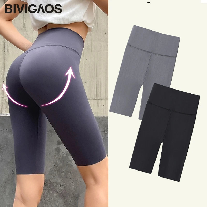 Summer Sharkskin Fabric Biker Shorts Women's Thin Black Cycling Shorts Slim Skinny Sport High Waist Fitness Shorts