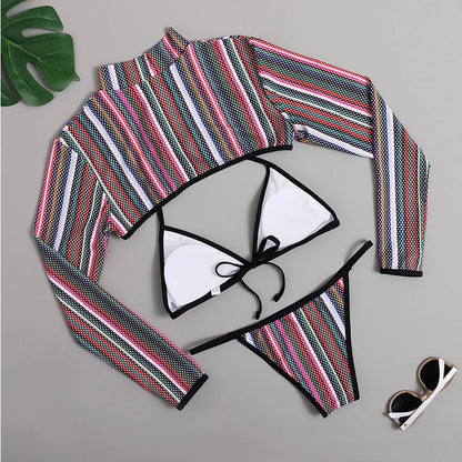 Long Sleeve Neon Green Leopard Bikini Women Swimsuit Bikini Set Swimwear Female Brazilian Bathing Suit Swim Beach Wear