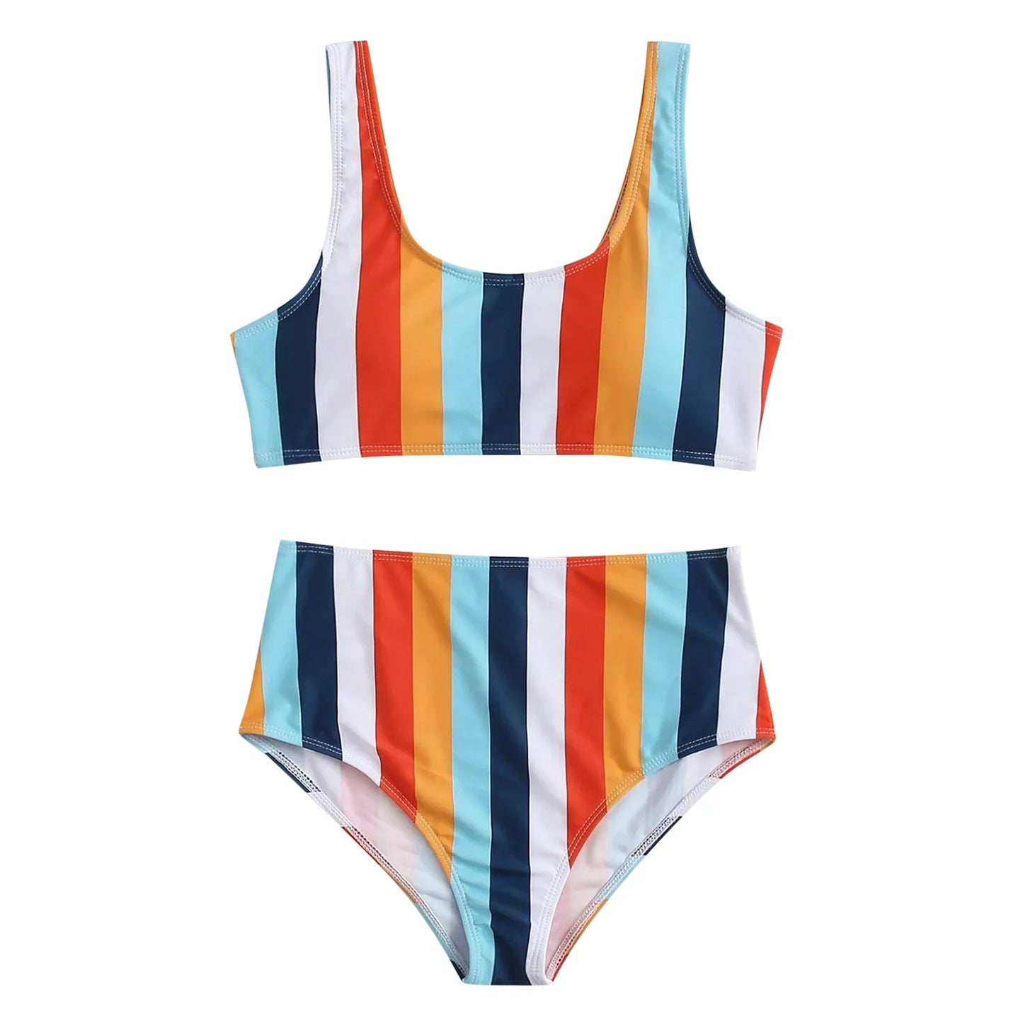 Striped Swimwear Women Push Up High Waist Bikini Halter Bikini Set Hollow Out Print Bathing Suit Two Piece Swimsuit