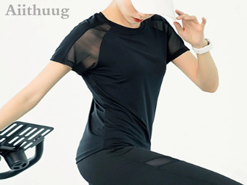 Aiithuug Short Sleeve Workout Tops for Women Stretchy Slim Fit Running Sports Shirts Dry Fit Mesh Yoga Gym Top  Fit T-Shirt