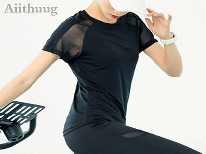 Aiithuug Short Sleeve Workout Tops for Women Stretchy Slim Fit Running Sports Shirts Dry Fit Mesh Yoga Gym Top  Fit T-Shirt