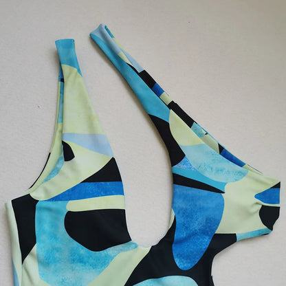Asymmetric Printed One Shoulder Women Swimwear One Piece Swimsuit Female Backless Monokini High Cut Bathing Suit Swim Bodysuit