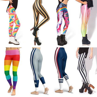 Women Legging Rainbow Stripe Printing Fitness leggings Fashion Slim High Waist Leggings Woman Pants