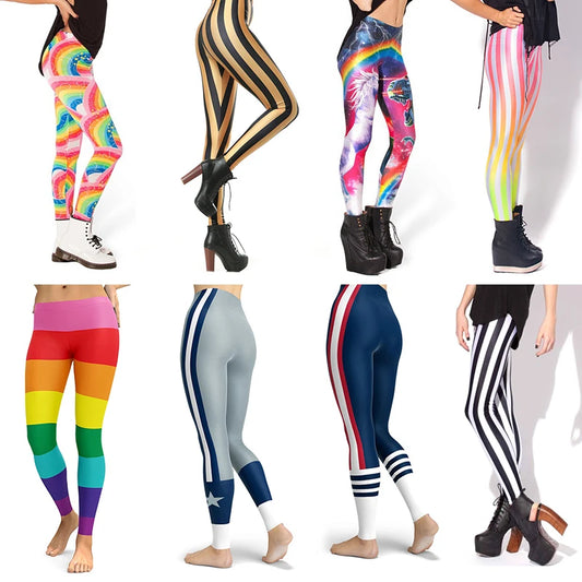 Women Legging Rainbow Stripe Printing Fitness leggings Fashion Slim High Waist Leggings Woman Pants