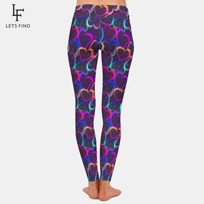 Women's Slim Leggings Colorful Hearts Print High Waist Comfortable Fitness Leggings