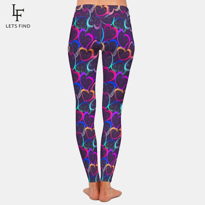 Women's Slim Leggings Colorful Hearts Print High Waist Comfortable Fitness Leggings