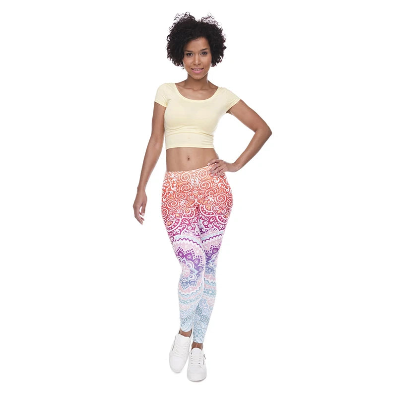DeanFire Super Soft Stretch Leggings AZTEC ROUND OMBRE Print Fitness Legging Slim Leggings High Waist Trouser Women Pants