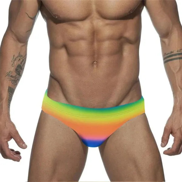 Swimwear Boy Rainbow Print Swimsuit Sexy Swimming Trunks Men's Low Waist Swim Briefs Push Up Cup Beach Shorts Wear
