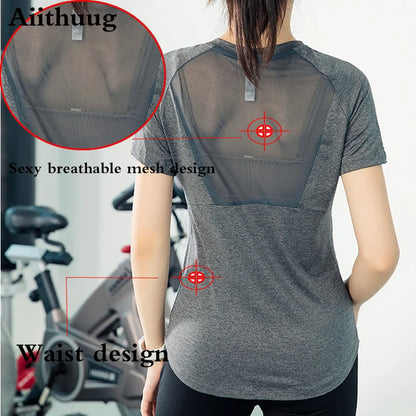 Aiithuug Short Sleeve Workout Tops for Women Stretchy Slim Fit Running Sports Shirts Dry Fit Mesh Yoga Gym Top  Fit T-Shirt