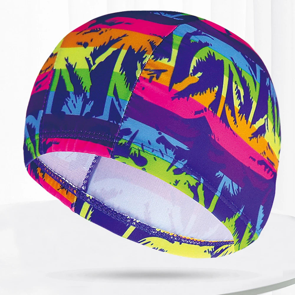 Men Women Fabric Swimming Caps Multi Colors Patterns Printed Swim Pool Water Sports Bathing Hat Elastic Nylon Swim Cap for Adults