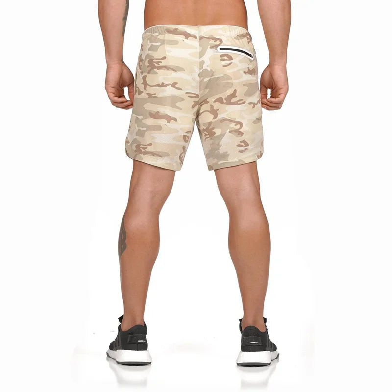 European Men's Sports Summer Double Layer Mobile Phone Pants Gym Exercise Jogging Training Shorts