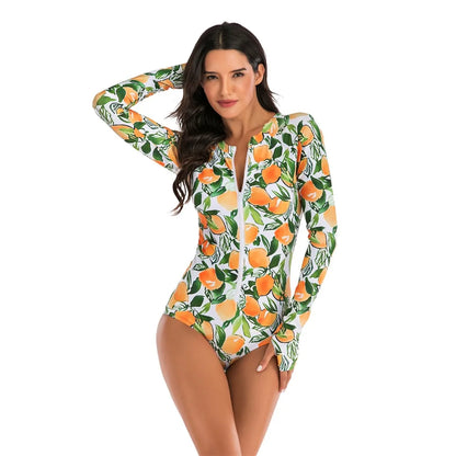 Female One-piece Wetsuit Long Sleeve Swimsuit Surfing Swimwear Women Jumpsuit Zip Front Swimsuit Diving Snorkeling Rash guard 2XL