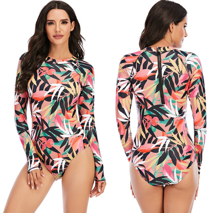 Women 2XL Diving Rashguard Long Sleeve UV Sun Protection Swimsuit Zipper Swimwear Printed Surfing Suit Rash Guards Bathing Suit
