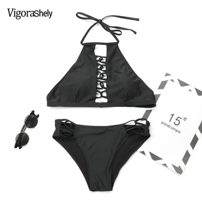 Swimwear Women Black Hollow Bikini Set Push Up Swimsuit Female Brazilian Bathing Suit XL
