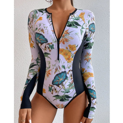 One-Piece Swimsuit For Sports Surfing Long Sleeve Swimwear Women's Bodysuit Swimming Bathing Suit Beachwear Pool Bather