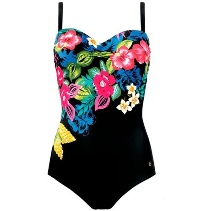 Floral Large Size Swimwear With Push Up Plus Size One-piece Female Swimsuit Closed Body Bathing Suits Women Swim Beach Pool