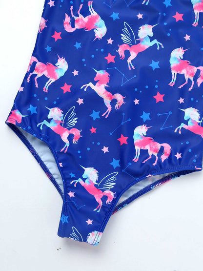 Little Girls Mermaid Fish Scales Swimsuit Sleeveless Cartoon Print One-piece Swimwear Summer Beachwear Bathing Suit