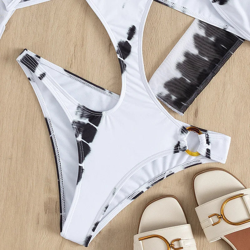 High Cut Out Female Swimwear One Piece Swimsuit Women Monokini Mesh Long Sleeve Beach Cover Up Bathing Suit Swim Bodysuit