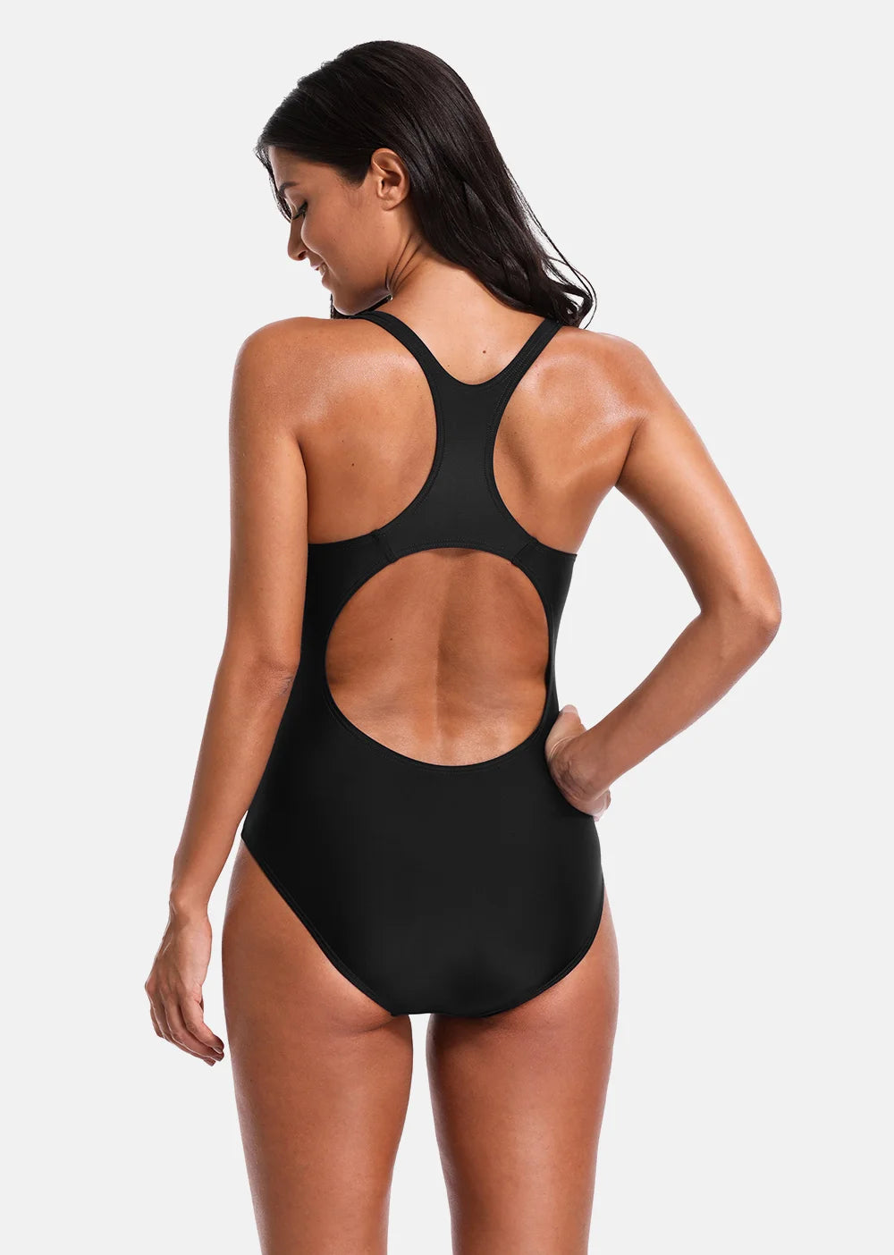 Anfilia Women One Piece Sports Swimwear Watercolor Printed Sports Swimsuit Cutout Sexy Colorblock Bodysuit Fitness Monokini