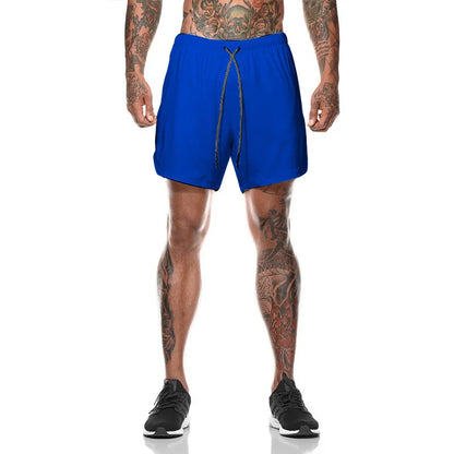 European Men's Sports Summer Double Layer Mobile Phone Pants Gym Exercise Jogging Training Shorts