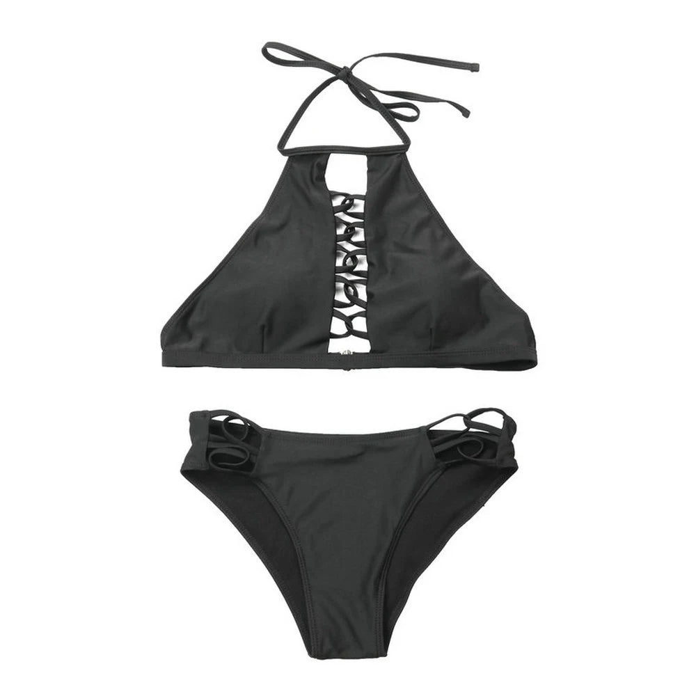 Swimwear Women Black Hollow Bikini Set Push Up Swimsuit Female Brazilian Bathing Suit XL