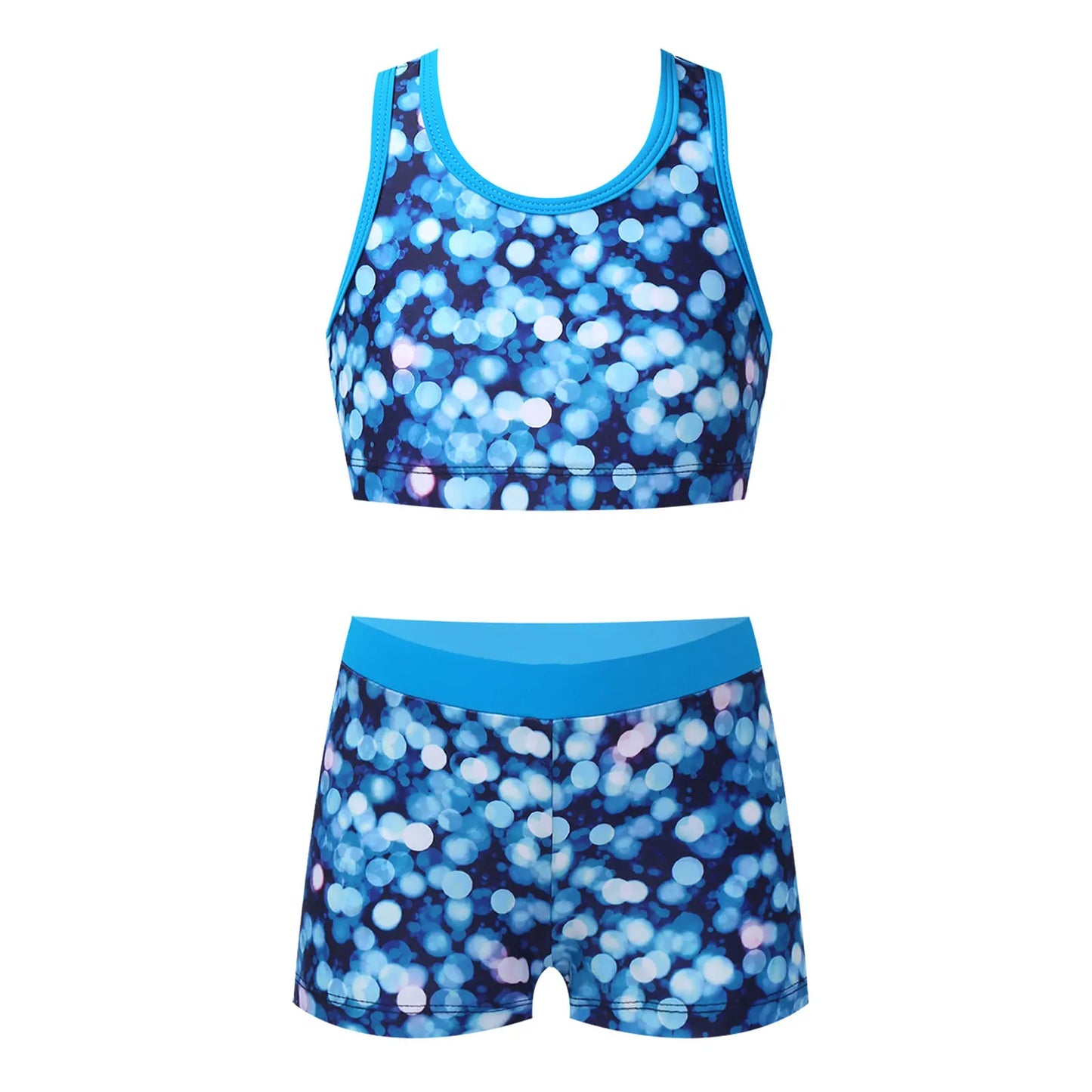 Kids Girls Athletic Tankini Set Swimsuit Racer Back Vest Bra Top + Bottoms Print Sport Bathing Suit For Beach Pool Swimming