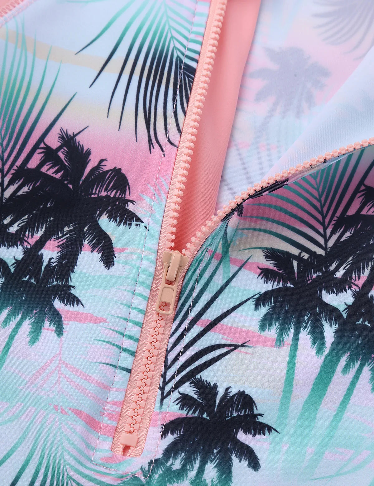 Kids Girls One-piece Swimsuit Long Sleeves Palm Printed Swimwear  Bathing Suit Sun Protection Rash Guard Surfing Diving Swim Top
