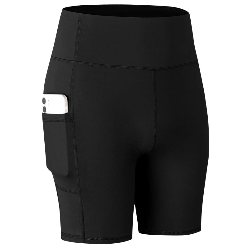 Women's Yoga Shorts with Pocket Running Tights Short  High Waist Gym Compression Sport Shorts Yoga Legging Gym Workout Short