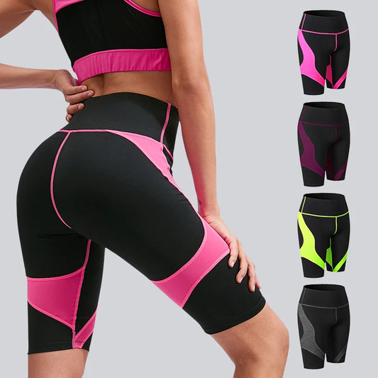 Breathable yoga shorts women high waist fitness Elastic Sport Running Shorts Summer Fashion workout Patchwork Shorts gym