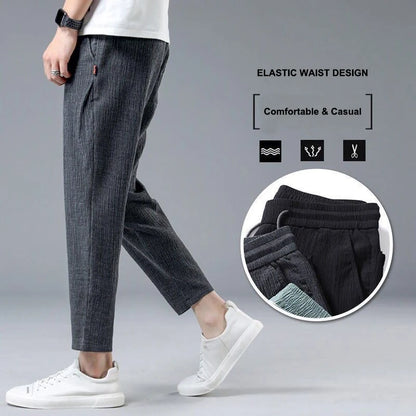 Ice Silk Linen Man Sport Pants Casual Wide Summer Sweatpants Male Drawstring Spring Autumn Lightweight Halking Harem Trousers