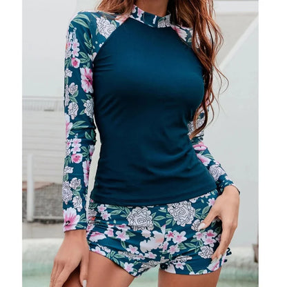 Women's Swimsuit Rash Guard Set Female Long Sleeves Swimwear Surfing Sports Pool Beachwear Two-Piece Bathing Suits With Shorts