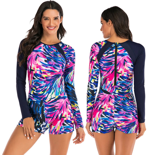 Female One-piece Wetsuit Long Sleeve Swimsuit Surfing Swimwear Women Jumpsuit Zip Front Swimsuit Diving Snorkeling Rash guard 2XL