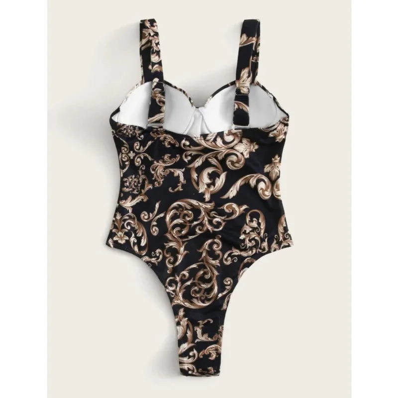 Black Print One-Piece Swimsuit Closed Female Swimwear Push Up Body Women's Swim Wear Bathing Suit Beach Pool Bather