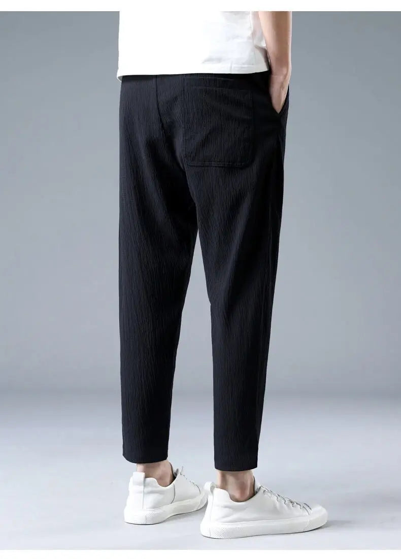 Ice Silk Linen Man Sport Pants Casual Wide Summer Sweatpants Male Drawstring Spring Autumn Lightweight Halking Harem Trousers