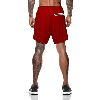 European Men's Sports Summer Double Layer Mobile Phone Pants Gym Exercise Jogging Training Shorts