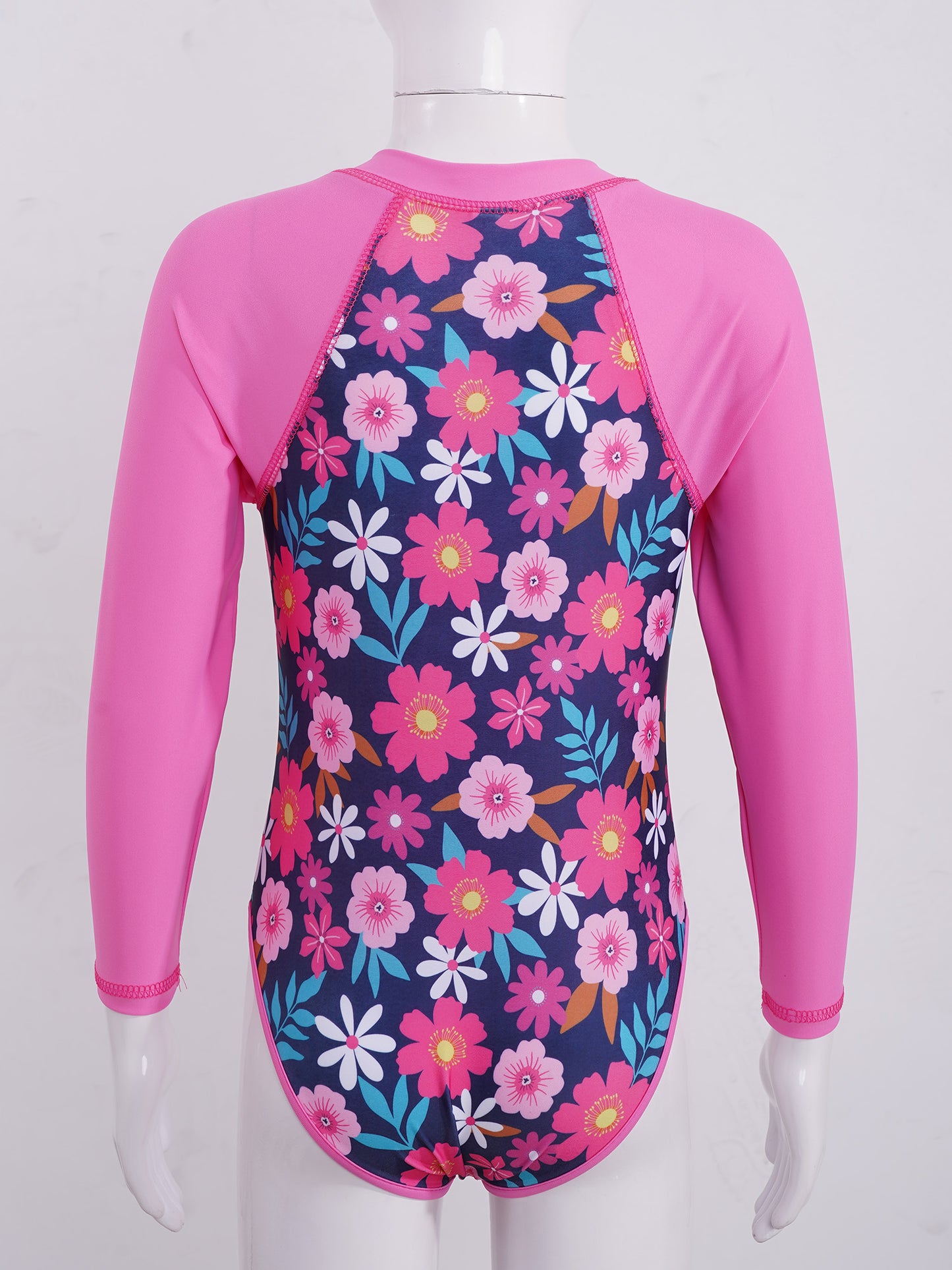 Summer Swimming One-piece Kids Girls Swimsuit Rash Guard Long Sleeves Palm Printed Zippered Bathing Suit Swimwear Beach Wear