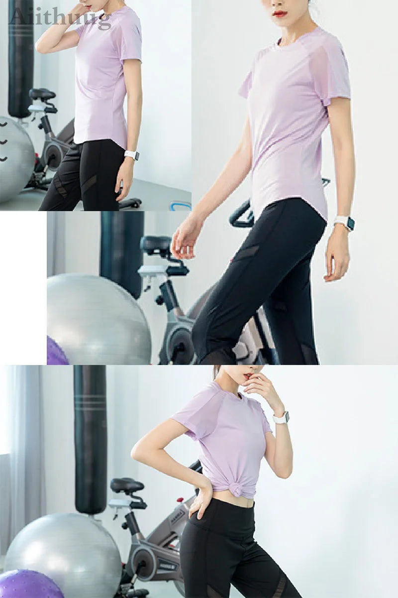 Aiithuug Short Sleeve Workout Tops for Women Stretchy Slim Fit Running Sports Shirts Dry Fit Mesh Yoga Gym Top  Fit T-Shirt