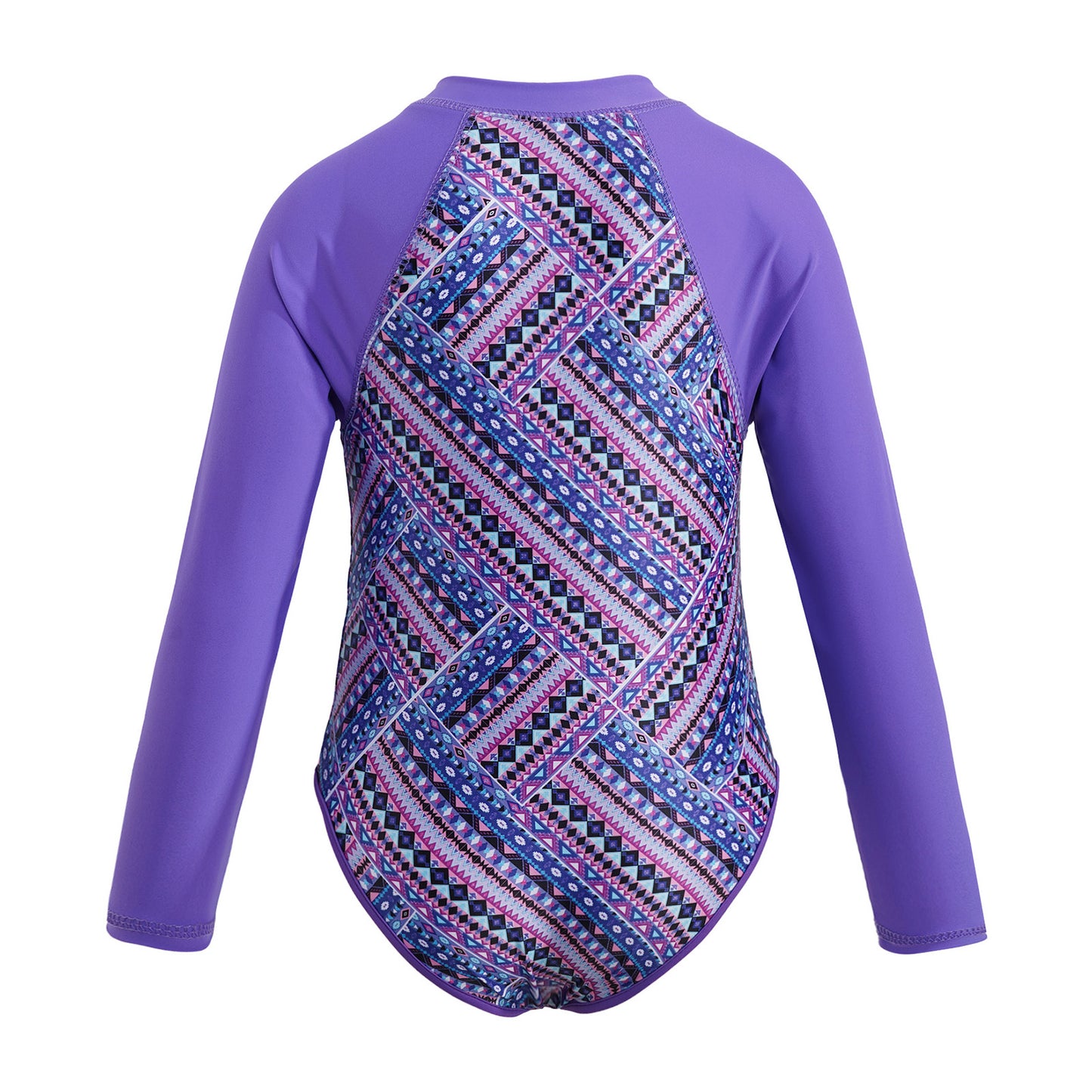 Summer Swimming One-piece Kids Girls Swimsuit Rash Guard Long Sleeves Palm Printed Zippered Bathing Suit Swimwear Beach Wear